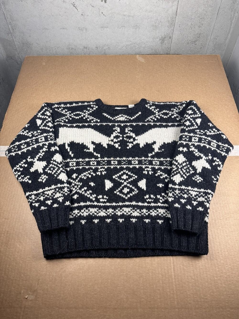 Vintage 90s American Eagle Ski Cowichan Holiday Chunky Knit All Wool Sweater M